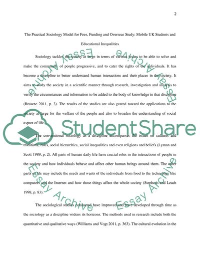 The Practical Sociology Model for Fees, and Funding