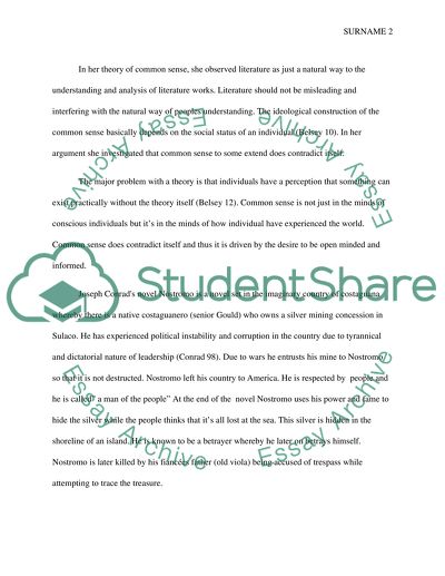 Catherine Belseys theory of ideology and its relevance to Joseph Conrads novel Nostromo