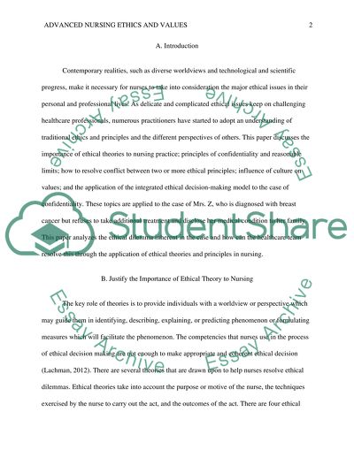 Advanced Nursing Ethics and Values