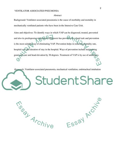 The Ventilator Associated Pneumonia