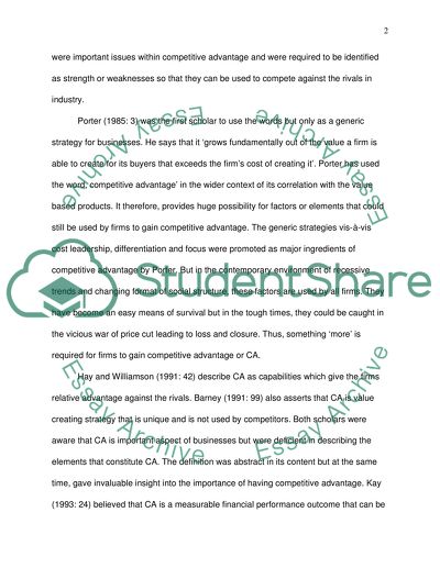 The Development of the Concept of Competitive Advantage of Firms