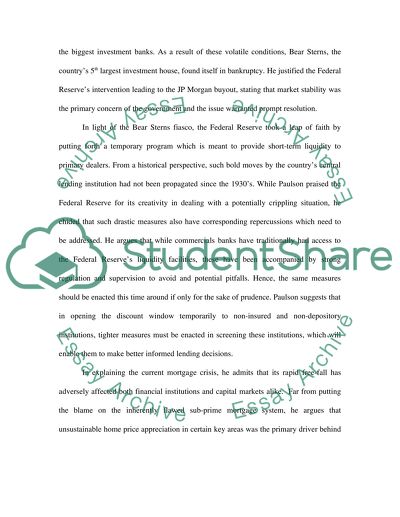 Paulson Statement on Regulation