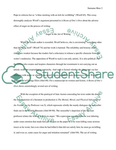 The Artistic Impact of Anger in Virginia Woolfs A Room of Ones Own