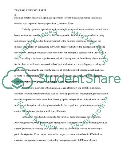 Globally Optimized Operations TLMT 441 Research paper