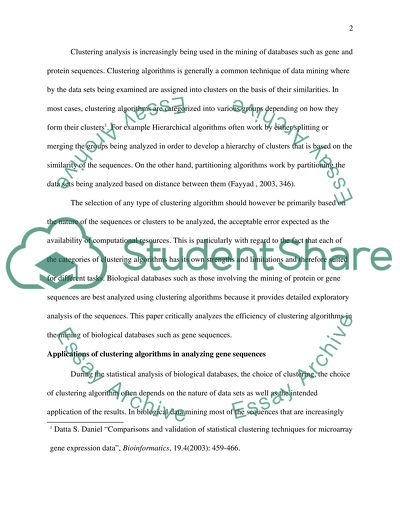 Efficiency of Clustering Algorithms in Mining Biological Databases
