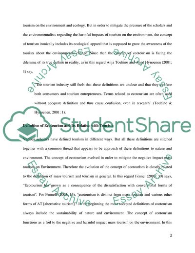 Definition of Ecotourism and Its Relation with Tourism