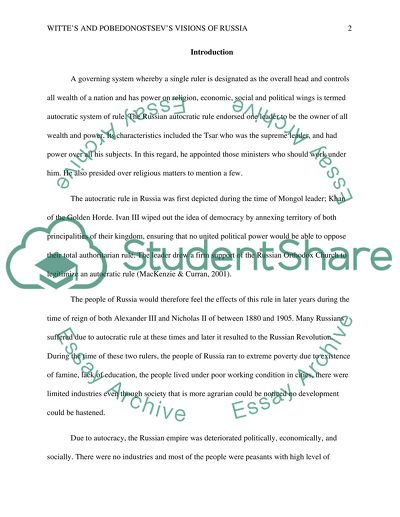 Autocracy in Russia - Wittes and Pobedonostsevs Visions