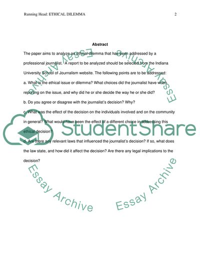 Ethical Dilemma Addressed by a Professional Journalist