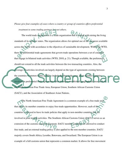 Trade Preferential Arrangements or Regional Trade Agreements