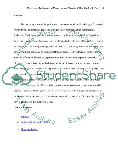 The Use of Performance Measurement Targets within the Public Sector