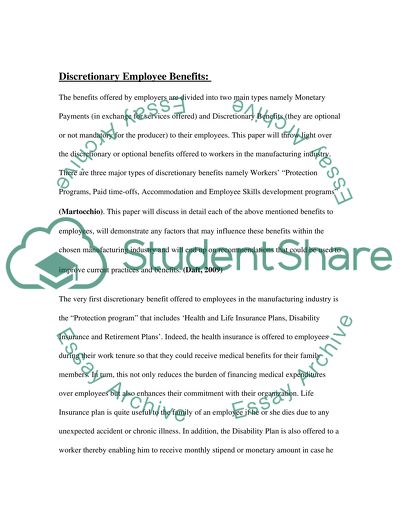 Discretionary Benefits within the Manufacturing Industry