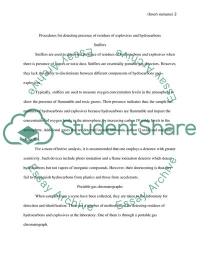 Procedures for Detecting the Presence of Residues of Explosives and Hydrocarbons
