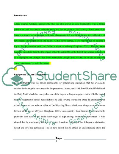 The Effect of Changes Brought by Lord Northcliffe