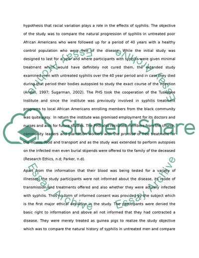 Conflict Between Researh and Ethics on the Tuskegee Syphilis Study