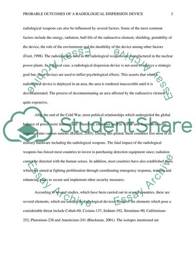 Probable Outcomes of a Radiological Dispersion Device