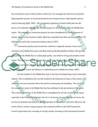 The Quality of Construction Sector in the Middle East