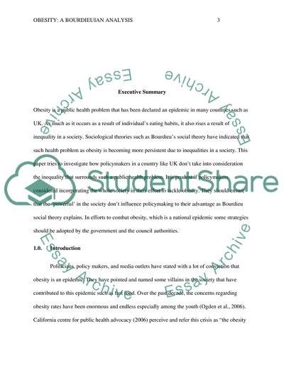 Inequality and Obesity, Bourdieu Analysis