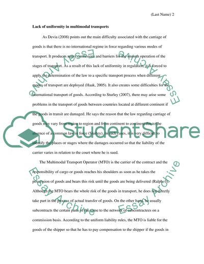 The lack of uniformity for liability on multimodal transports