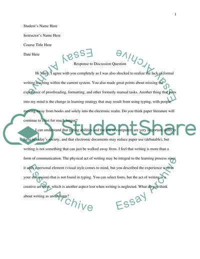 Discussion Question Response Concerning Writing