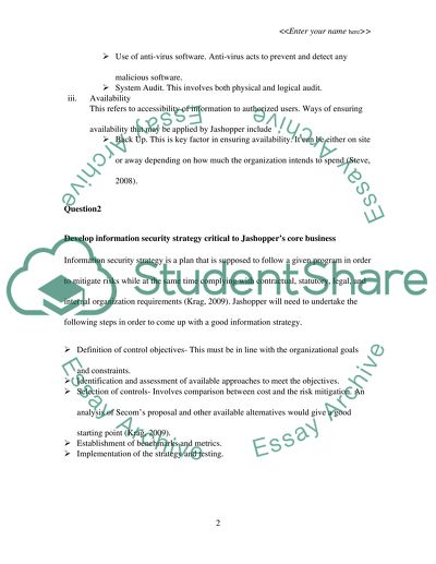 Information Security Strategy for Jashoppers Core Business