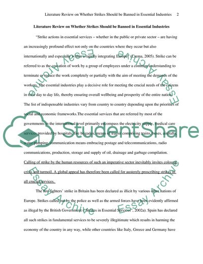 Literature Review on Whether Strikes Should be Banned in Essential Industries