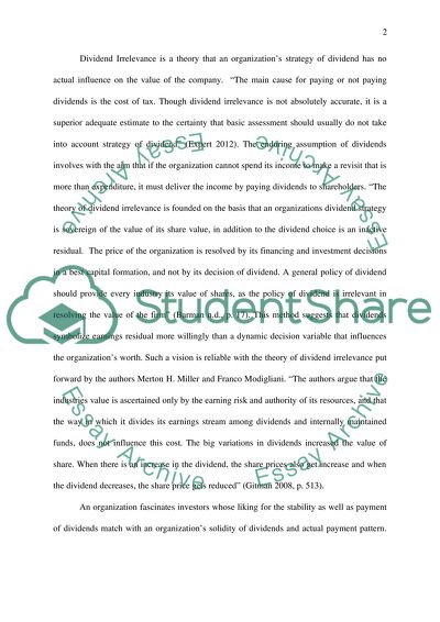 Irrelevant a Companys Dividend Policy to its Market Value