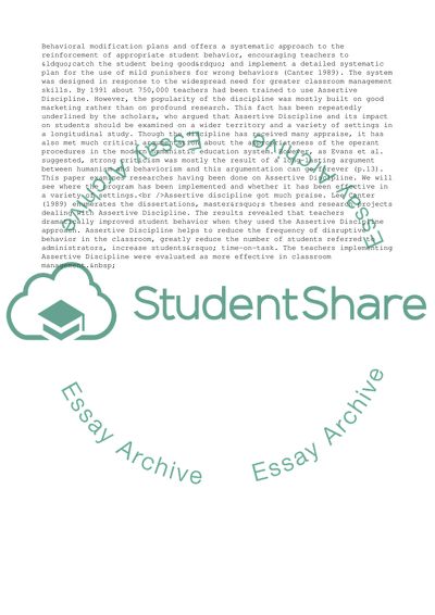 Lee Canters Assertive Discipline