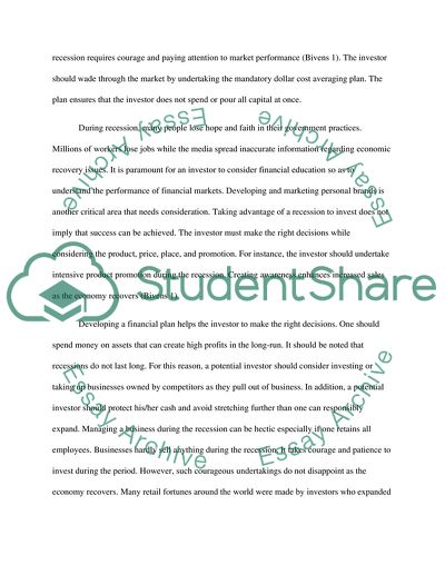 Undertake Investments During Recession