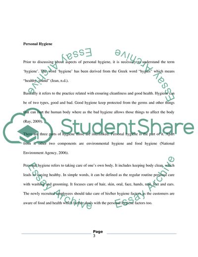 Personal Hygiene: Training Pack for a Member of Staff