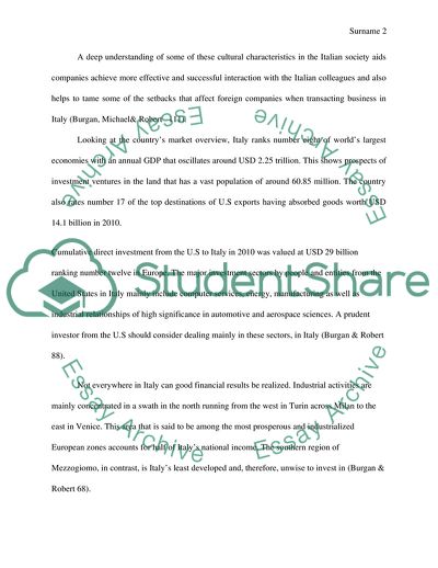 Influence of National Culture on the Conduct of Different Business Practices - Italy