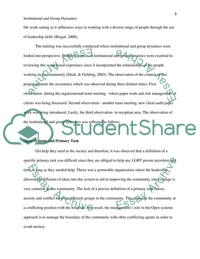 Institutional and Group Dynamics