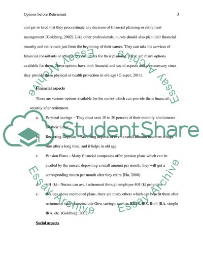 Retirement options for nurses