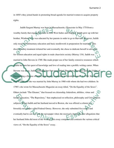 Critical View of On the Equality of the Sexes by Judith Sargent Murray