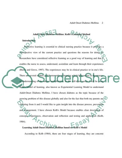 Adult Onset Diabetes Mellitus: Kolbs Learning Method