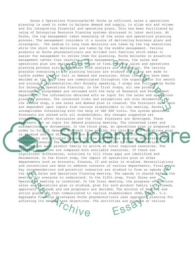 Roche Pharmaceuticals Operations Planning