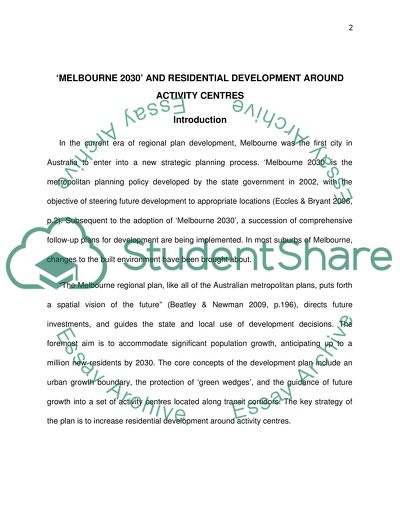 Melbourne 2030 and Residential Development of Activity Centres