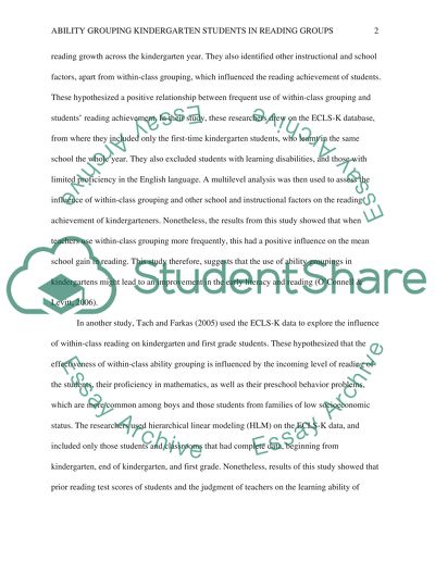 The Effectiveness of Ability Grouping Kindergarten Students In Reading Groups On Improving Reading Scores