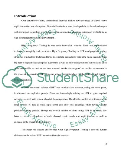 Role of high frequency trading in modern financial markets