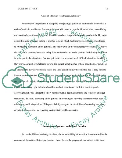 Code of Ethics in Healthcare