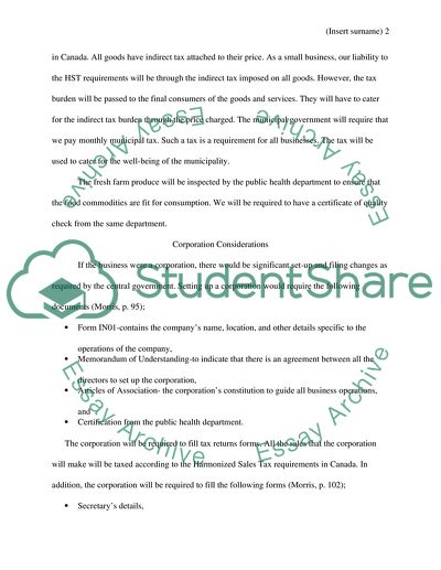 Small business fianical assignment Setting up a Business