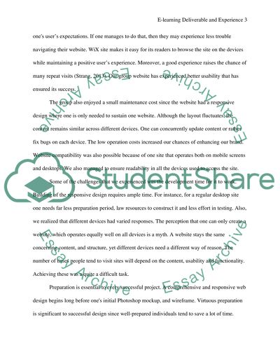 E-Learning Deliverable and Experience