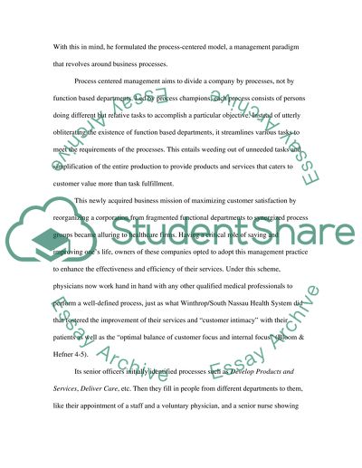 Process Centered Management Model in the Health Care Industry Setup