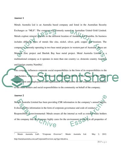 CSR of Metals Australia Ltd