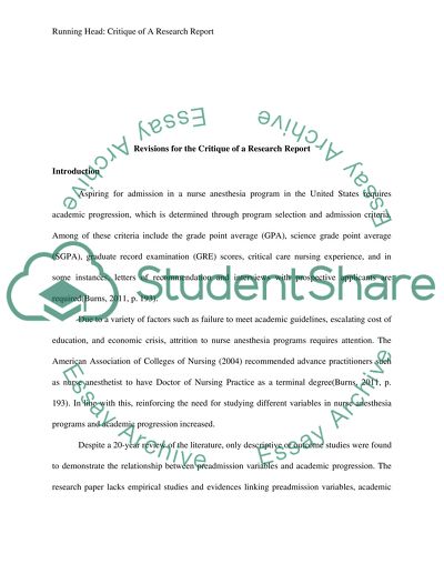 Critique of a research report