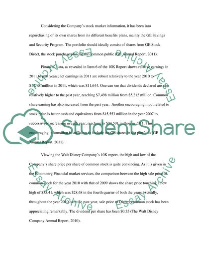 Investment Portfolio Project-Disney & General Electric