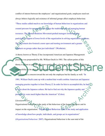Relevant Organisational Behaviour Theory