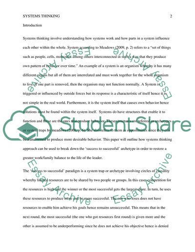 How Systems Thinking Approach Can Be Used to Break Down the Success To Successful Archetype