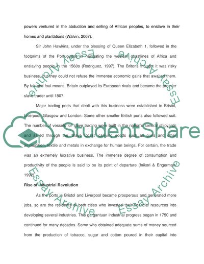 The Impact of Transatlantic Slavery to the British Society