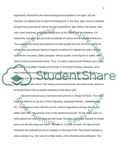 Proverbial Features of Chinua Achebes Things Fall Apart: A Function Over Style Argument