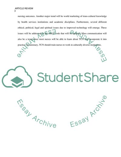 Future Directions in Transcultural Nursing in the 21st Century